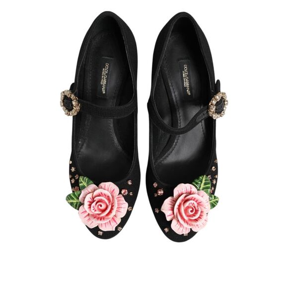 Dolce & Gabbana Black Flower Crystal Embellished Mary Jane Women's Shoes - Picture 5 of 6